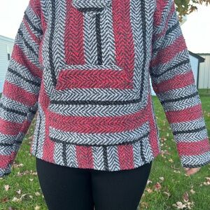 Cozy Red and Gray Women's Turtleneck Sweater